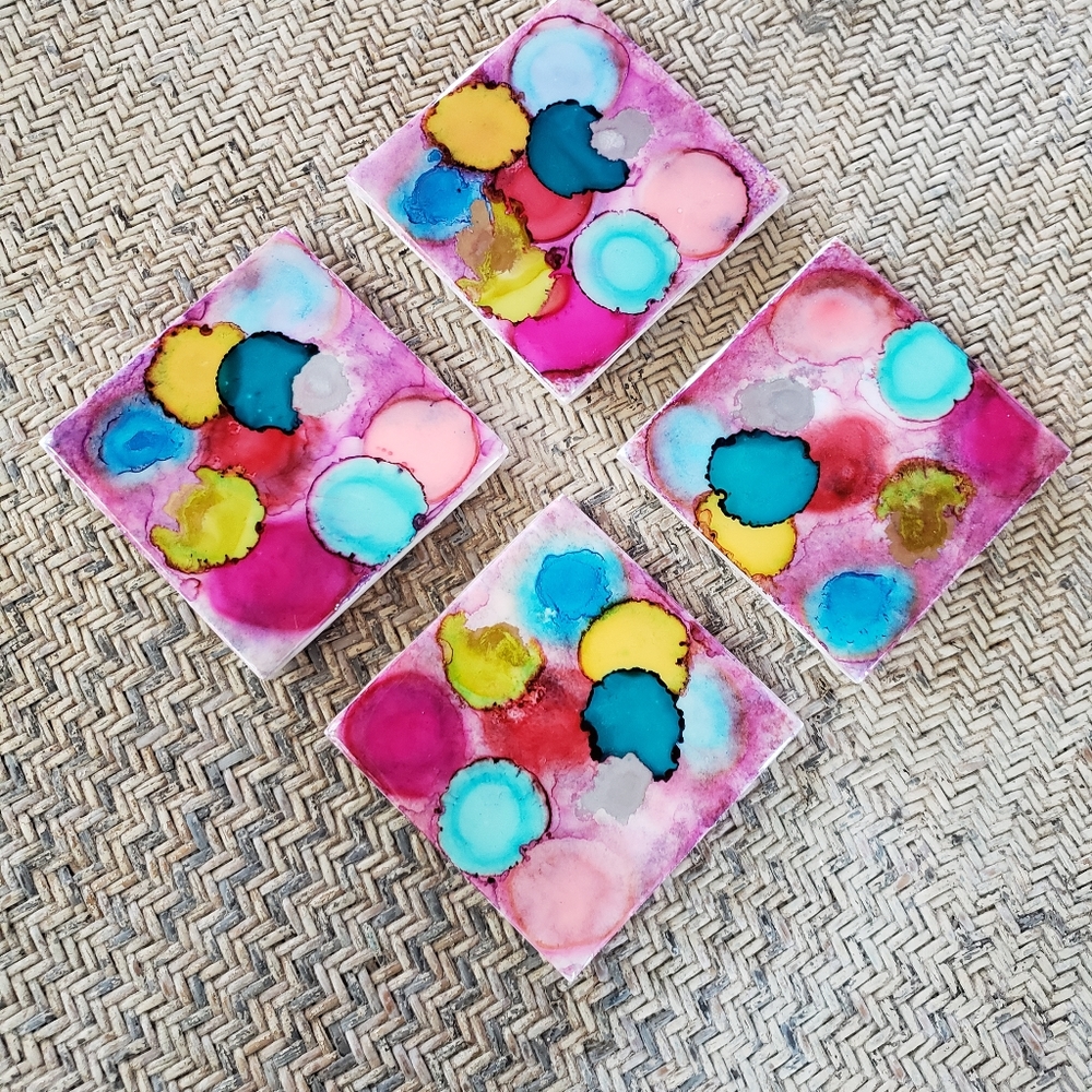 Alcohol Ink Coasters Tie Dye Set of 4